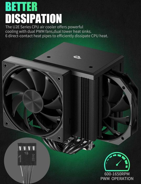CPU охладител upHere Dual Tower - Без монтажни планки