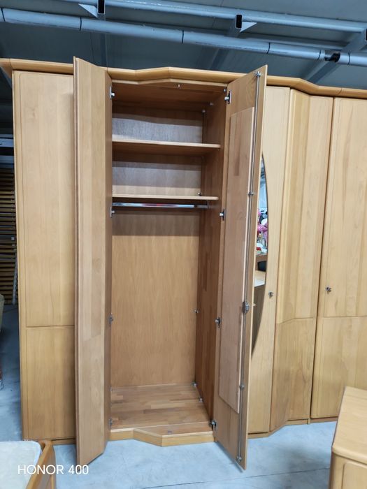 Set Dormitor Complet -Lemn Masiv -Pat Dulap Comoda Noptiere Oglinda