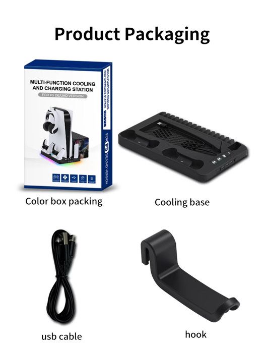 Охлаждаща зарядна станция за PlayStation 5 с LED и стойка