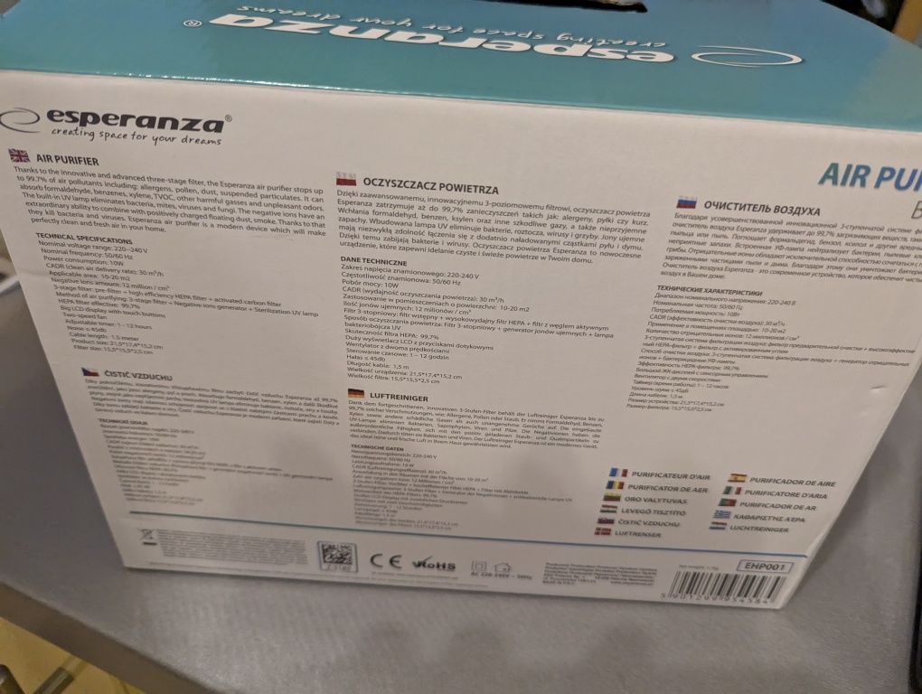 Пречиствател на въздух Esperanza EHP001 Breeze, черен
