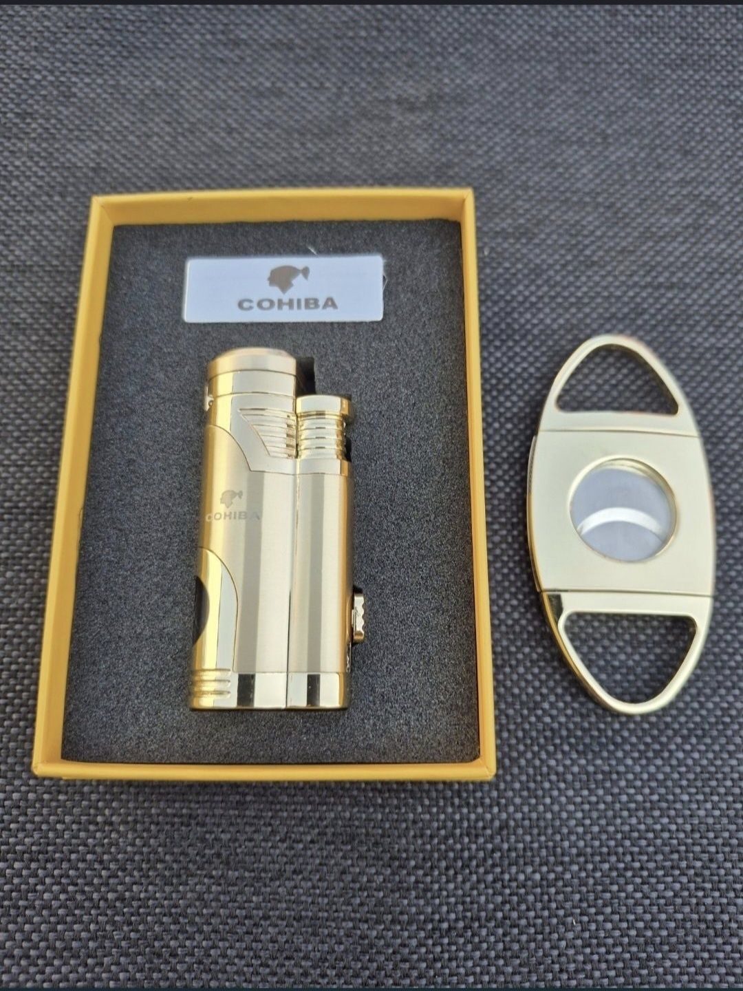 Луксозна запалка за пури COHIBA с подарък резачка,два цвята