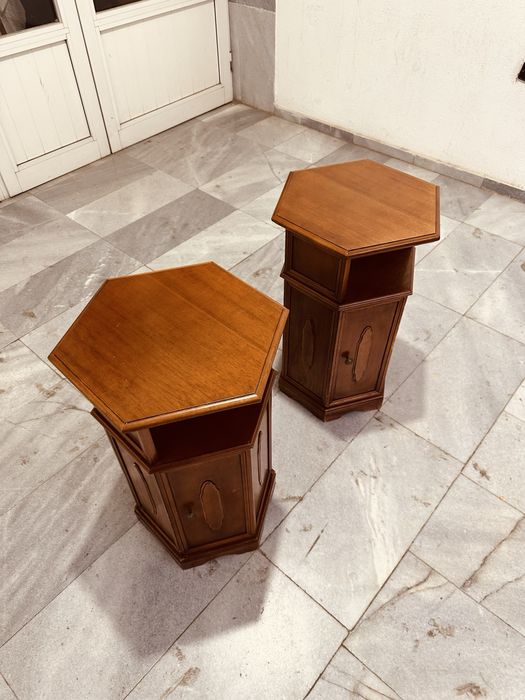Ретро шестоъгълни дървени шкафчета / нощни масички от 70-те години