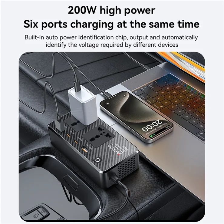YESIDO VC07 200Вт высокомощный автомобильный инвертор с fast charger