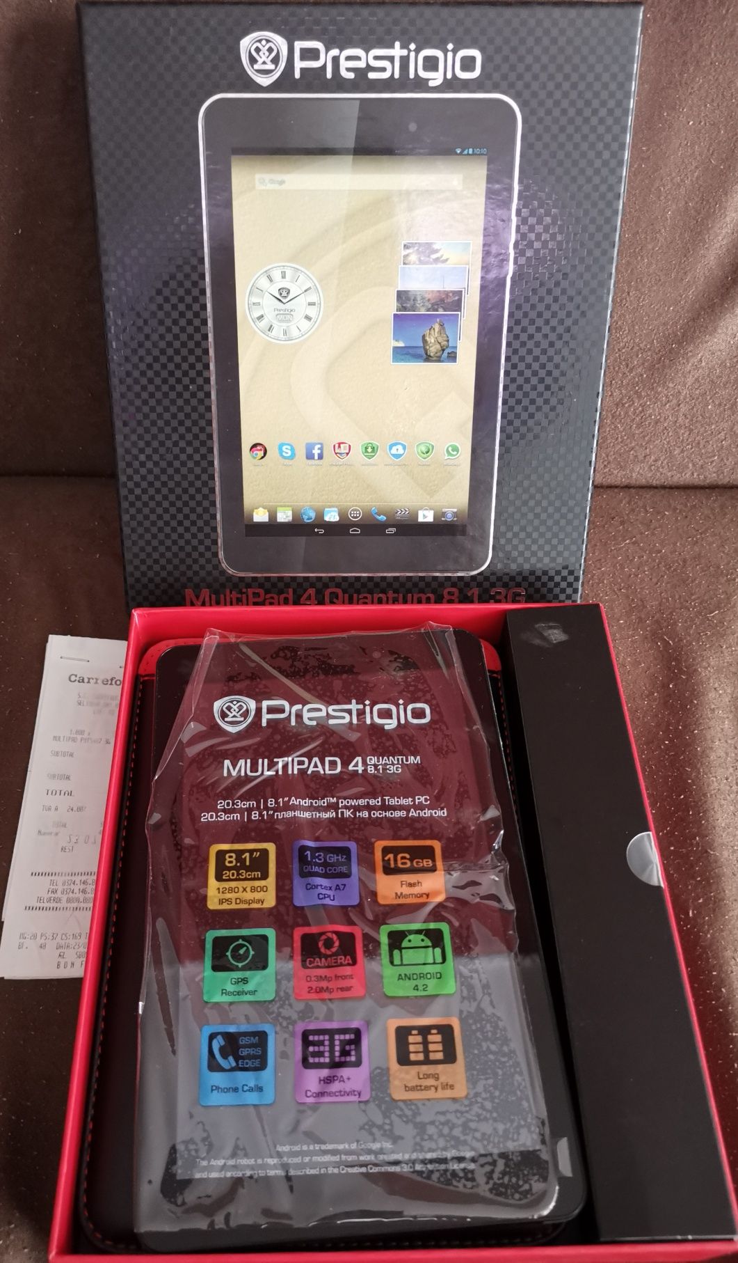 Tableta Prestigio de 8" cu sim telefon-super,în cutie,husă