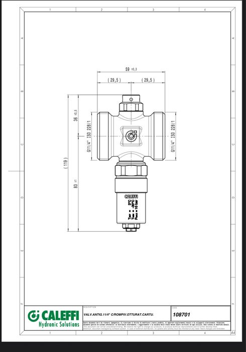 Supapa antiinghet Caleffi.11/4 pentru pompe de caldura
