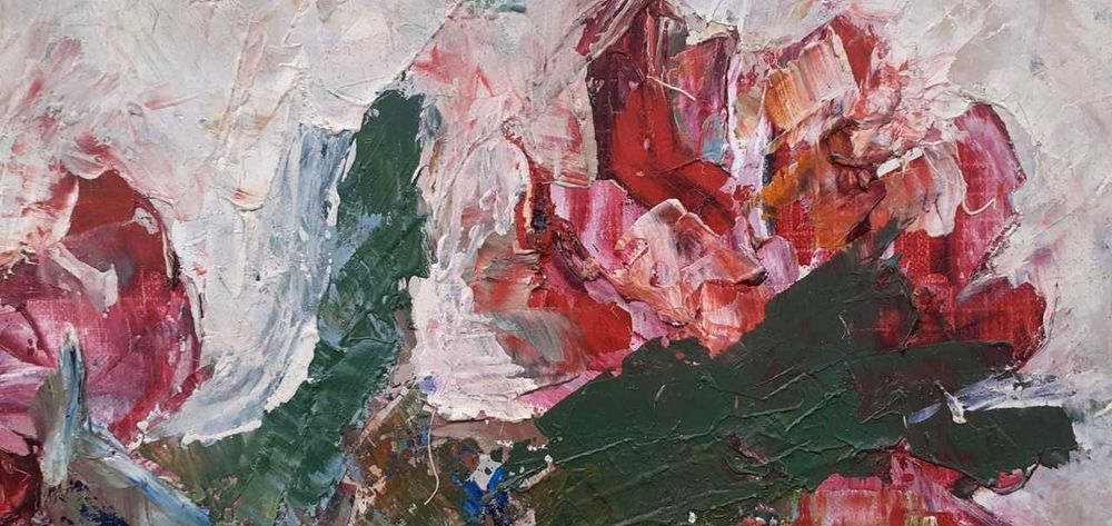 Tablou vechi - flori rosii - semnat Tuculescu