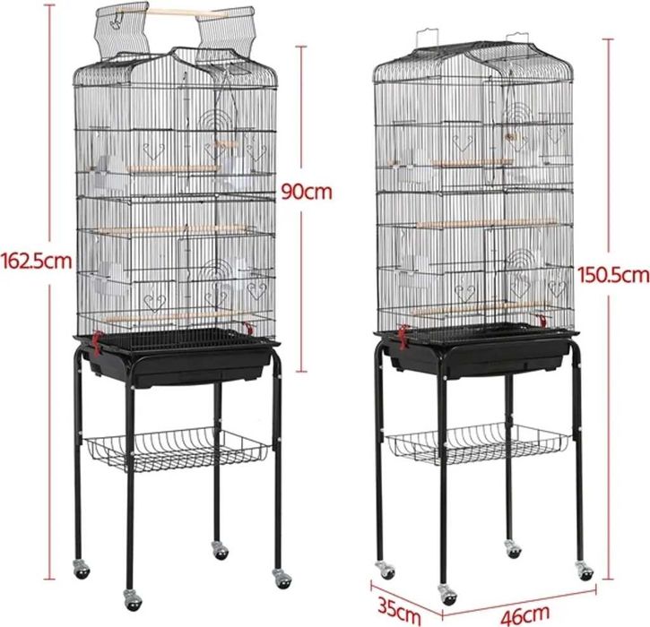 Colivie XXL pasari pe roti, 4 hranitoare, tavita sertar | 591825 Black