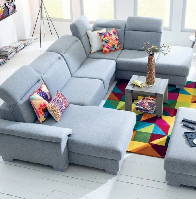 Coltar U Extensibil Cu Lada, Naturlich, Tetiere Reglabile, 375 Cm