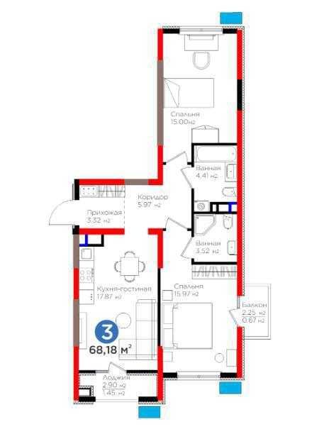 3 комнатная квартира от BI GROUP by NRG - 68 м2