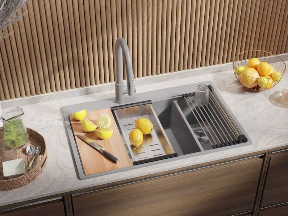 Сива кухненска гранитна мивка Осло 80 Duo Top 780x500 мм