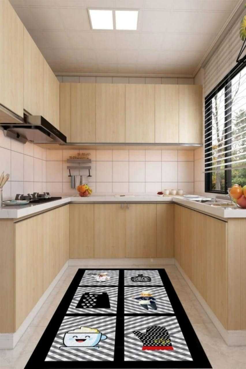 80/150 см КИЛИМ за кухня в сиво, бяло и черно