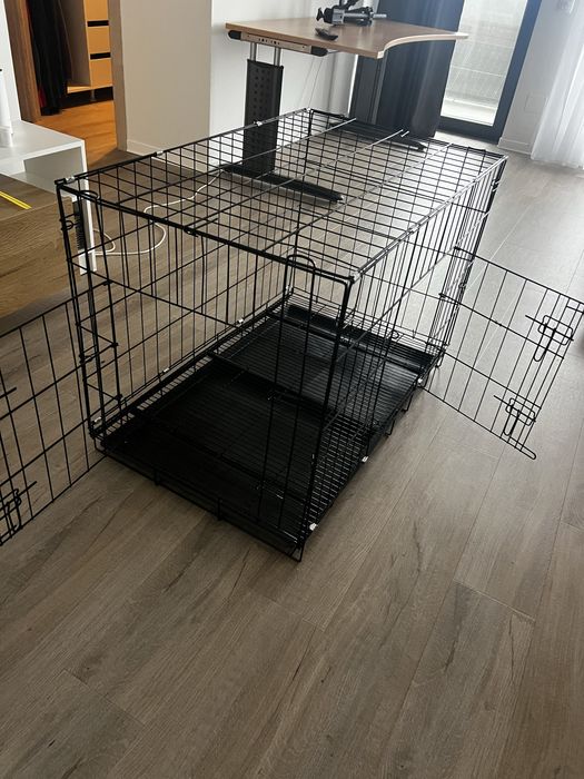 Cusca pentru animale, 2 usi, pliabila din metal, XL, negru 100x70x60 c