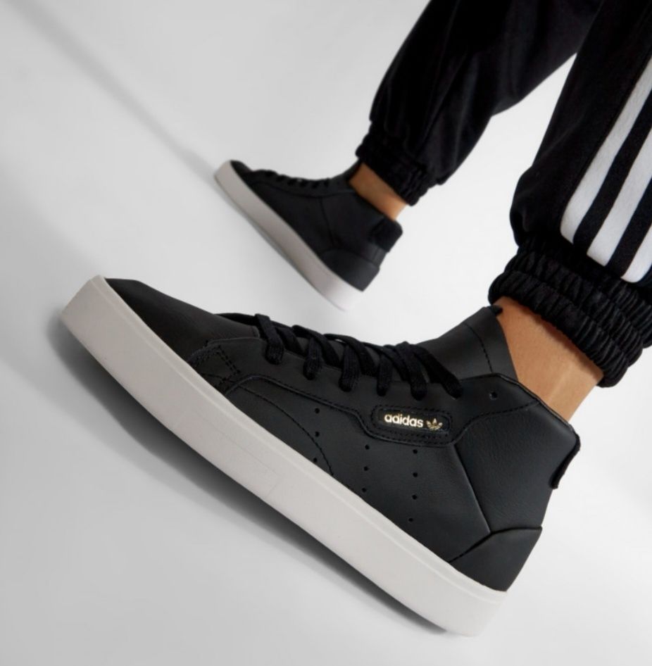 Adidas sleek mid negri piele naturală noi în cutie mar.40