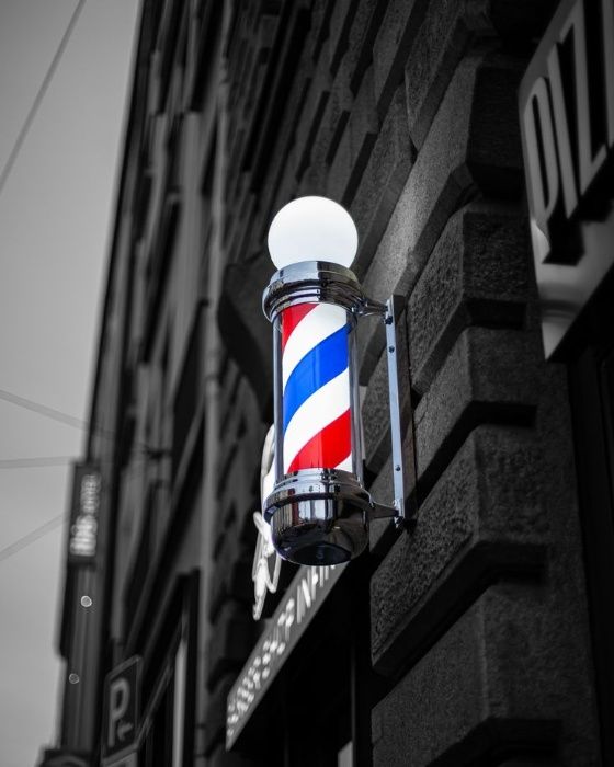 Sigla Barber Shop, Reclama luminoasa frizerie, Barber Pole, COLORAT