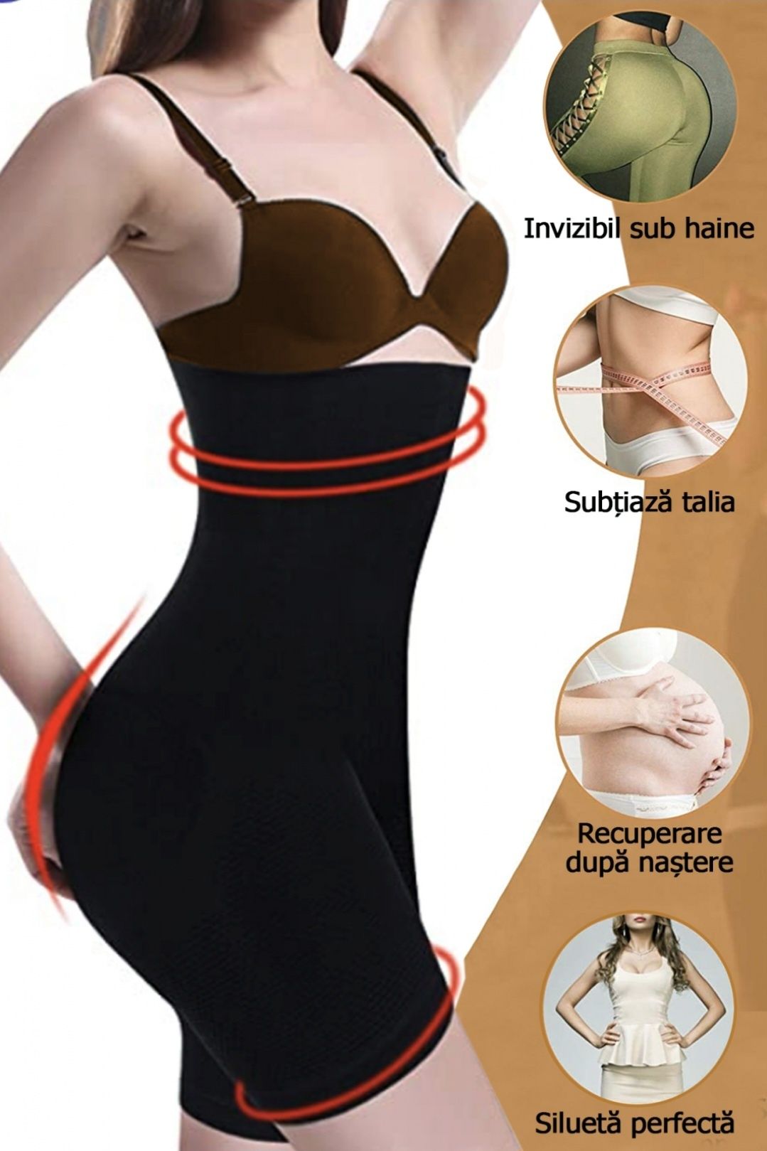 Lenjerie modelatoare tip colanti cu talie inalta Negru sau Bej