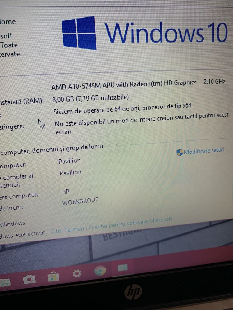 Laptop Hp Slim Display 15,6 Led,8gb ram,1000gb hdd,Windows 10 cu incar