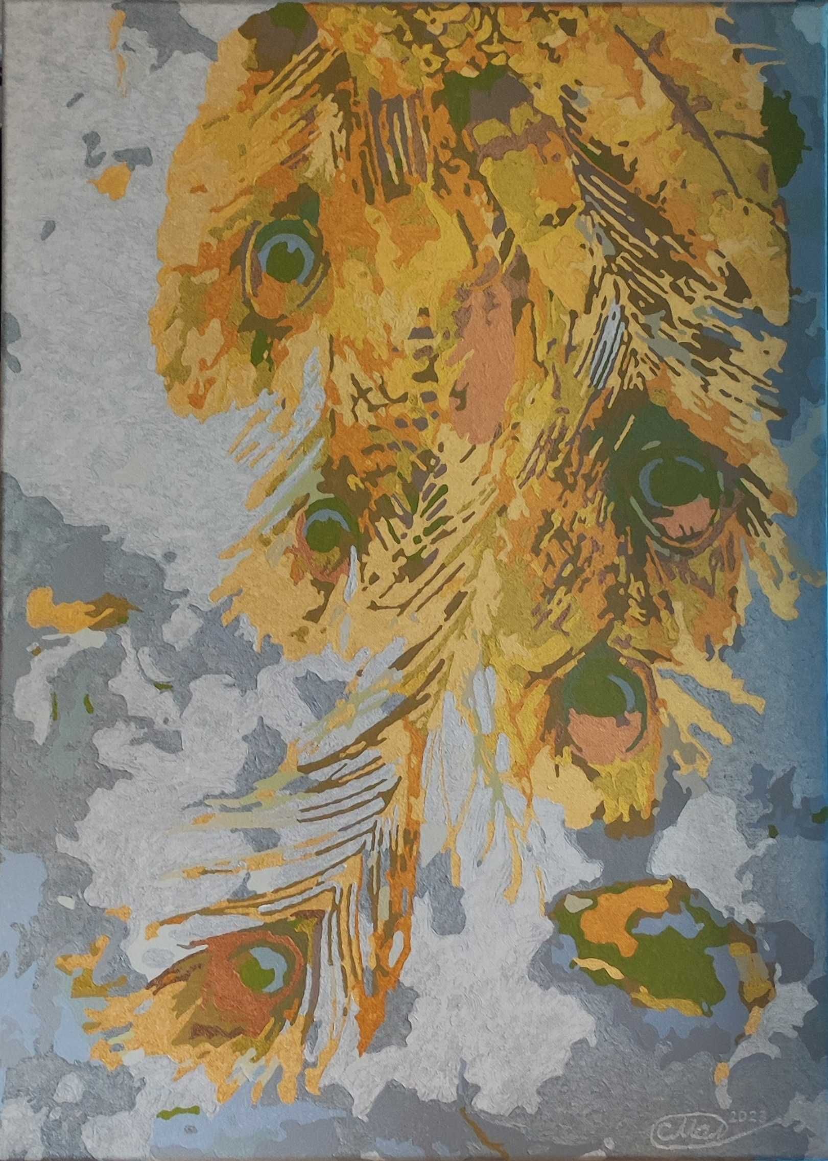 Готова картина по номера  „Паунови пера“, 50x70 см