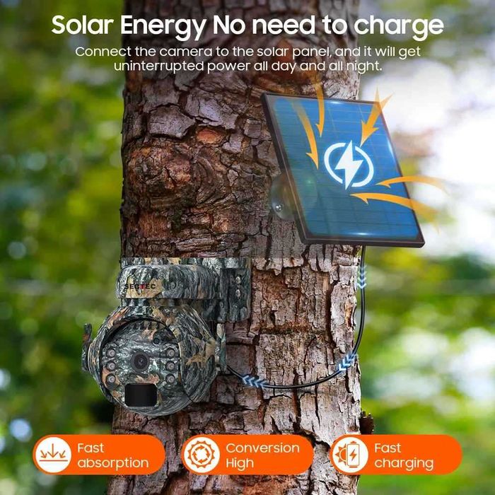 WiFi Ловна 3MPX камуфлажна соларна камера Dual LED PIR сензор микрофон