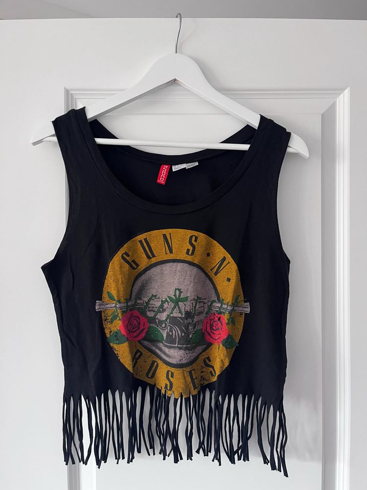 Maieu / crop top H&M, negru, imprimeu Guns N’ Roses, marimea 34 / XS