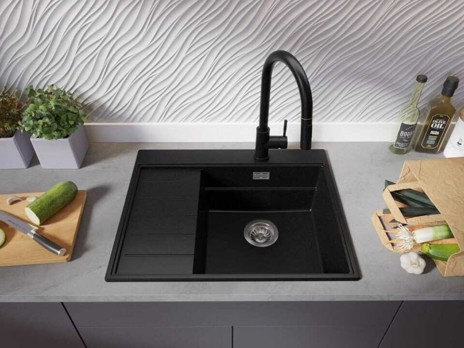 Черна гранитна кухненска мивка Сидни 620-45 Ergo Multilevel 620х500