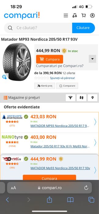 Set jante iarna A class W176 Matador 205 50 17 XL+Senzori