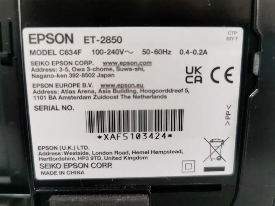 Imprimantă Epson EcoTank ET-2850 - Second Hand, Foarte Puțin Folosită!