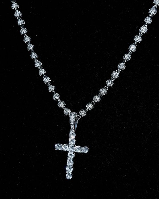 Colier Diamond Beads Din Inox & Aur Alb cu Pietre Carbon Diamonds