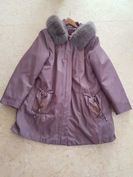 Haina eleganta textil cu blana naturala mas 50/52