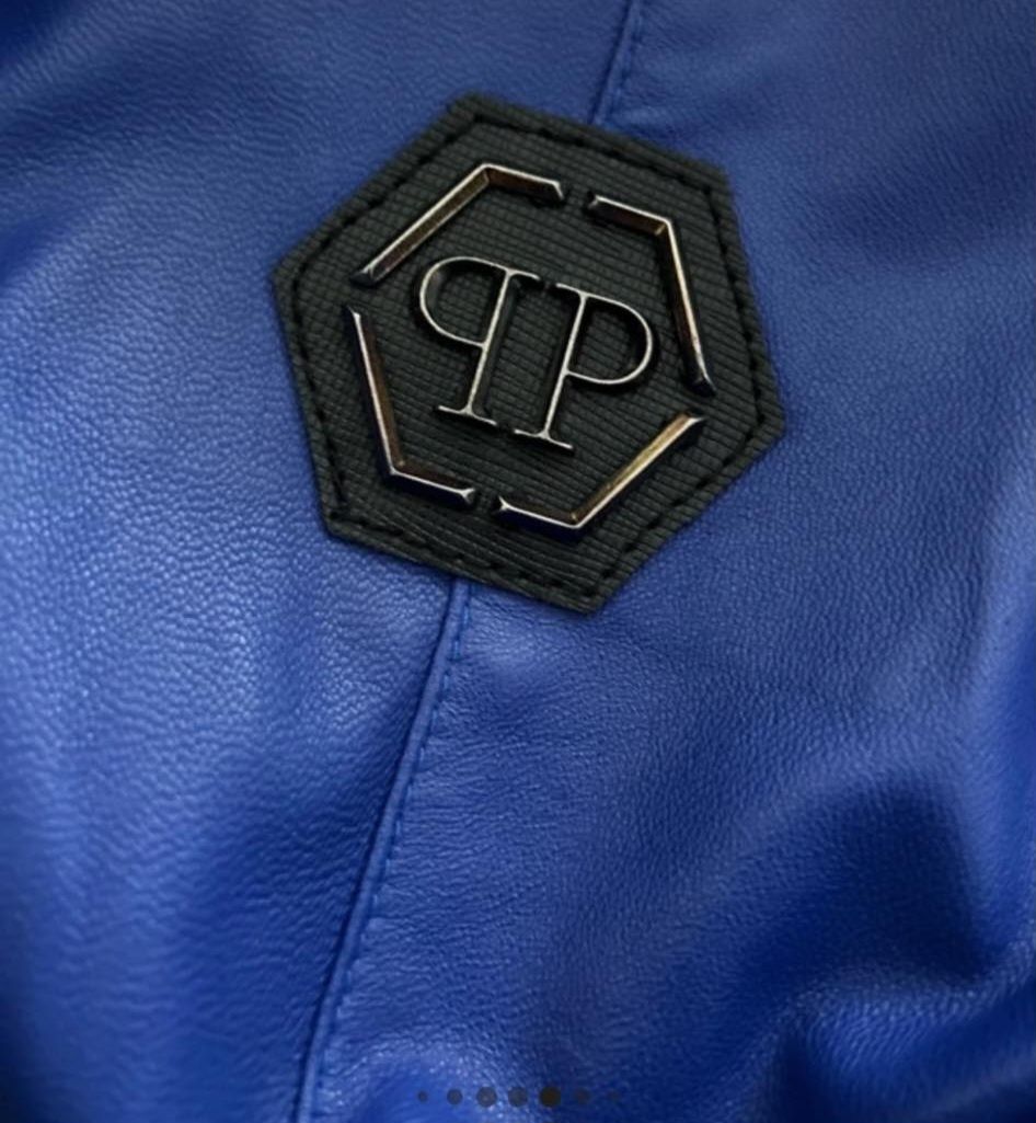 Geaca piele cu guler din  blana naturala Philipp Plein