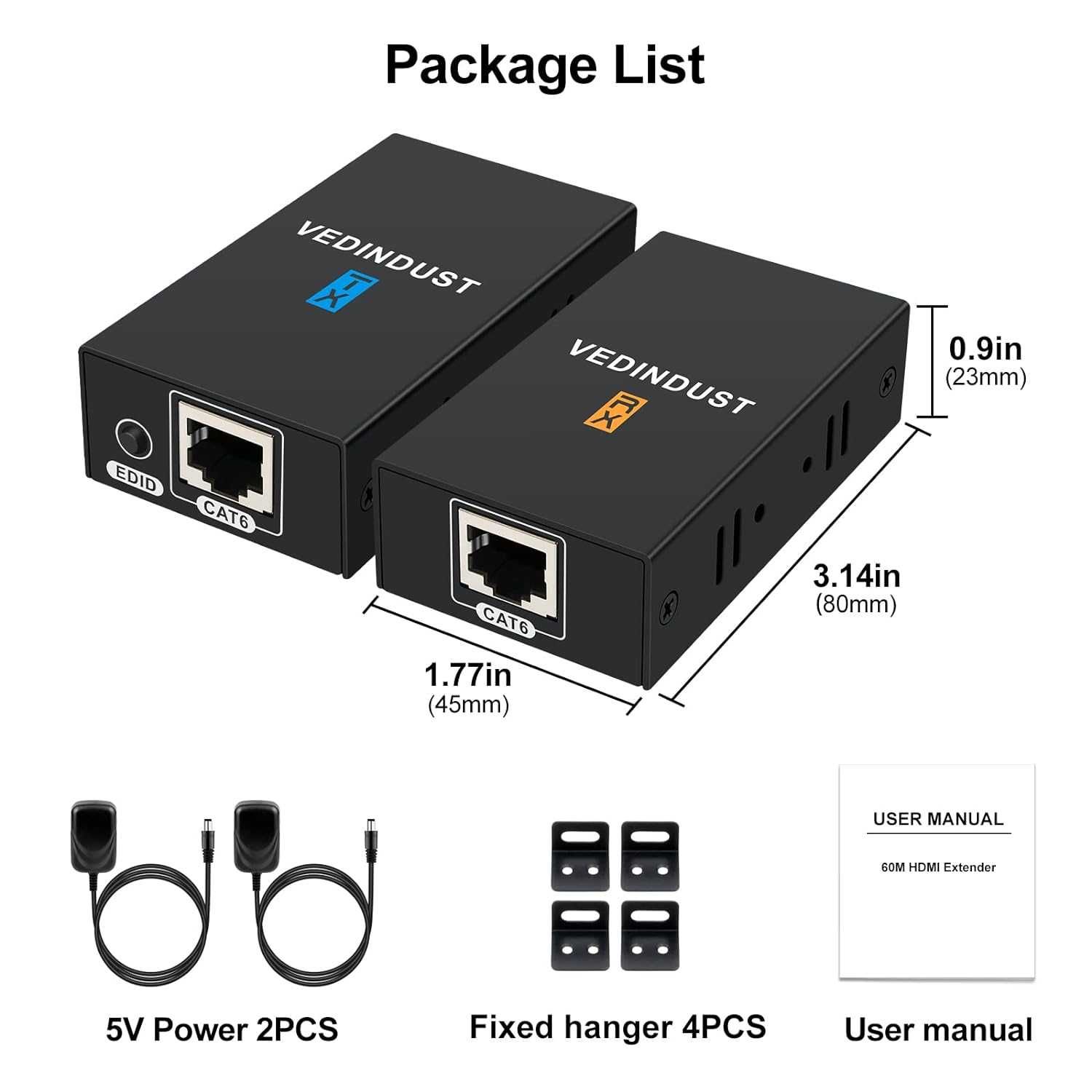 VEDINDUST HDMI Extender 1080p 60m Transmisie HDMI Ethernet RJ45 Cat567