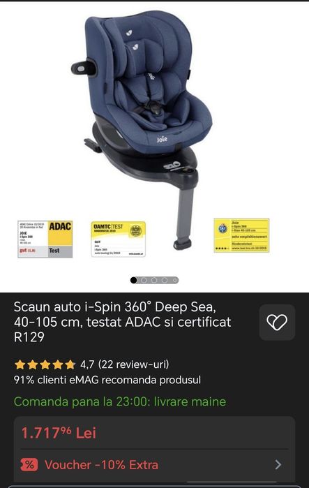 Oferta: Scaun auto i-Spin 360° Deep Sea, 40-105 cm