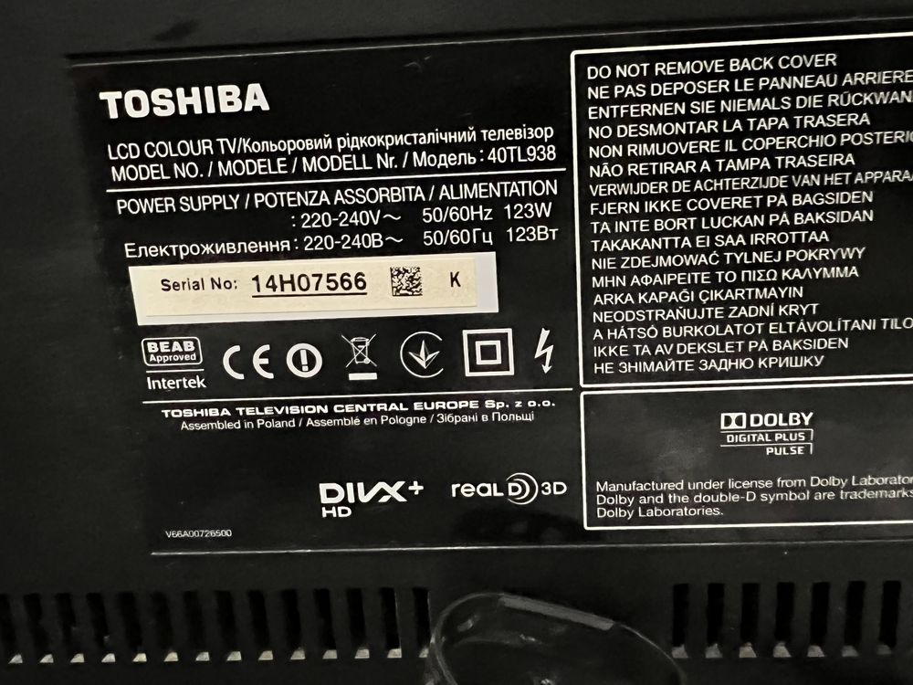 Телевизор Toshiba 40TL938