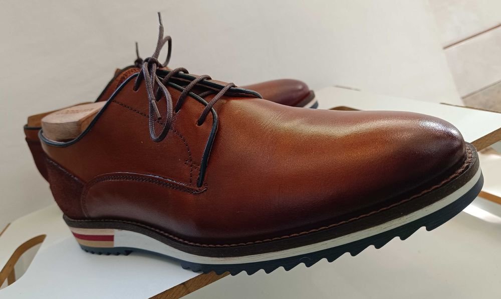 Pantofi derby casual 44 plain toe Oliver Jacob Portugal NOI piele nat