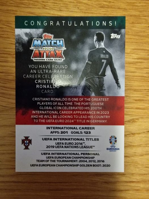 Cartonaș Cristiano Ronaldo ultra rar ( euro 2024)