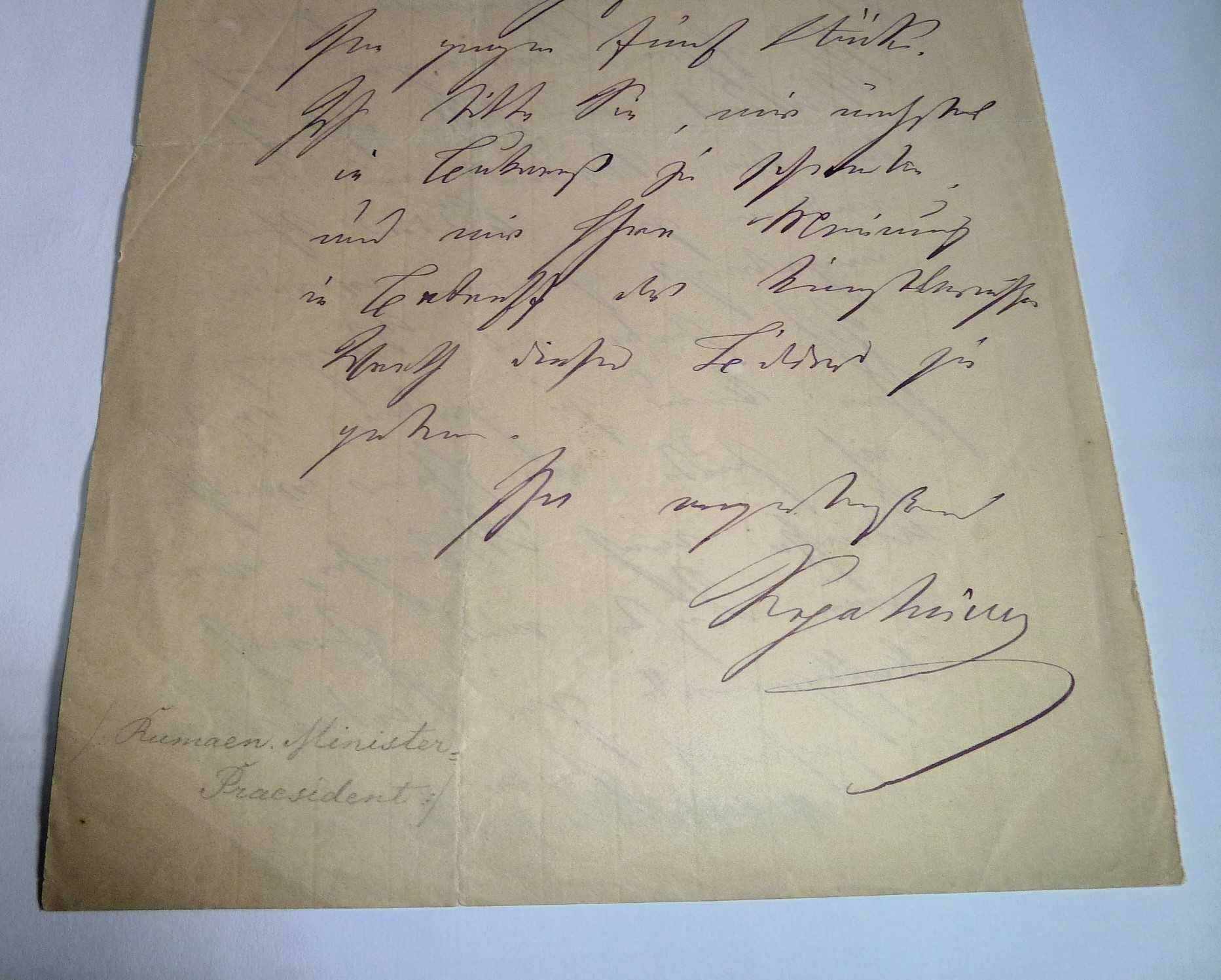 Scrisoare Document scrisa si semnata de Mihail Kogalniceanu, Iasi 1874