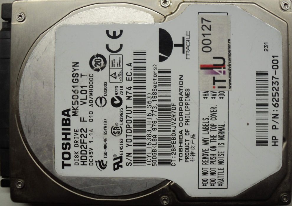 Hard Disk-HDD Sata 2,5" HDD-500 Gb Toshiba MQ5061GSYN Refurbished