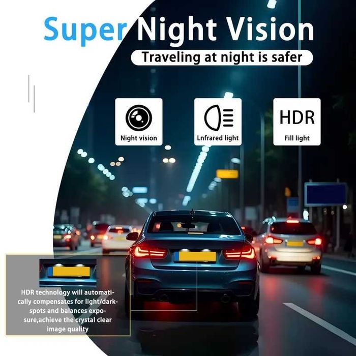 Cameră auto de bord cu triplu obiectiv, full HD 1080