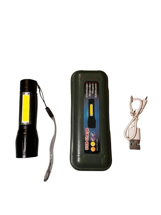 Lanterna tactica cu acumulator incarcare usb si cutie de transport
