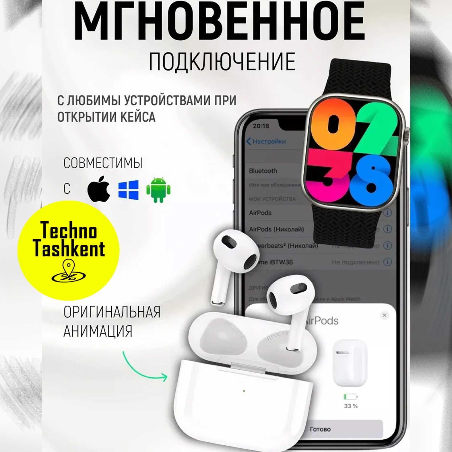 Наушники беспроводные Pods 3 для iPhone Android, Inkax T04A, magsafe