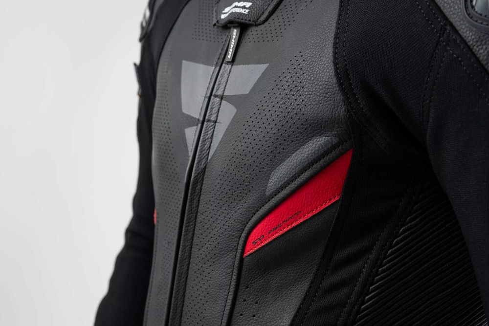 Кожен мото екип SHIMA RS-01 BLACK/RED  1част,гърбица,слайдери