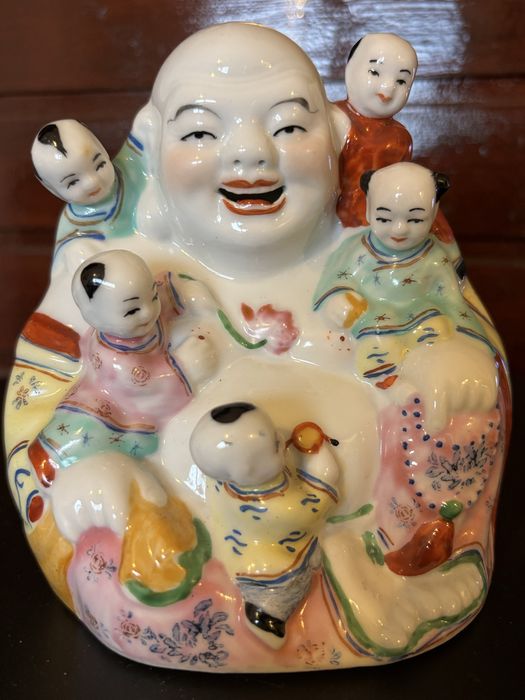 Смеещият се Буда-винтидж красив китайски порцелан фигура,маркирана