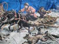 Гобелен Ковер Германия 1940-х Охота с собаками на лошадях Велюр Шелк