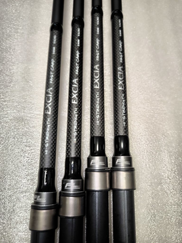 SET 4 Lansete FL EXCIA 3.90m 3.5lbs 2seg +  4 Mulinete Eastshark 10000