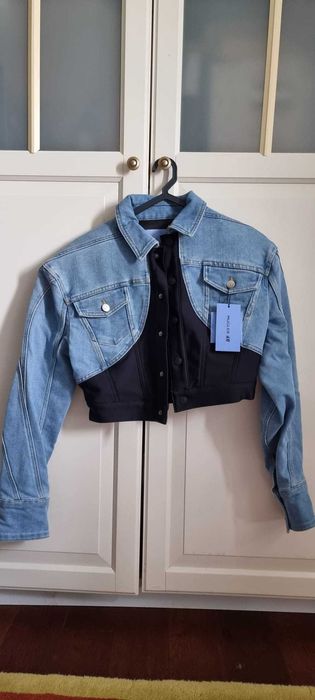 Mugler & H&M Crop Jacket denim/negru. Noua, cu eticheta. Marimea S