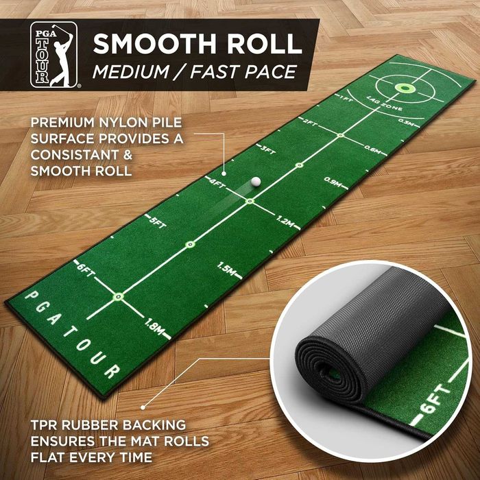 PGA Tour 8ft Deluxe Golf Putting Mat за голф, с насоки за обучение