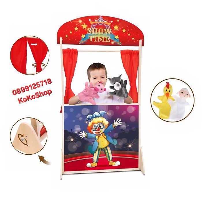 Куклен театър с четири кукли-57x20x104 см./дървена куклен театър