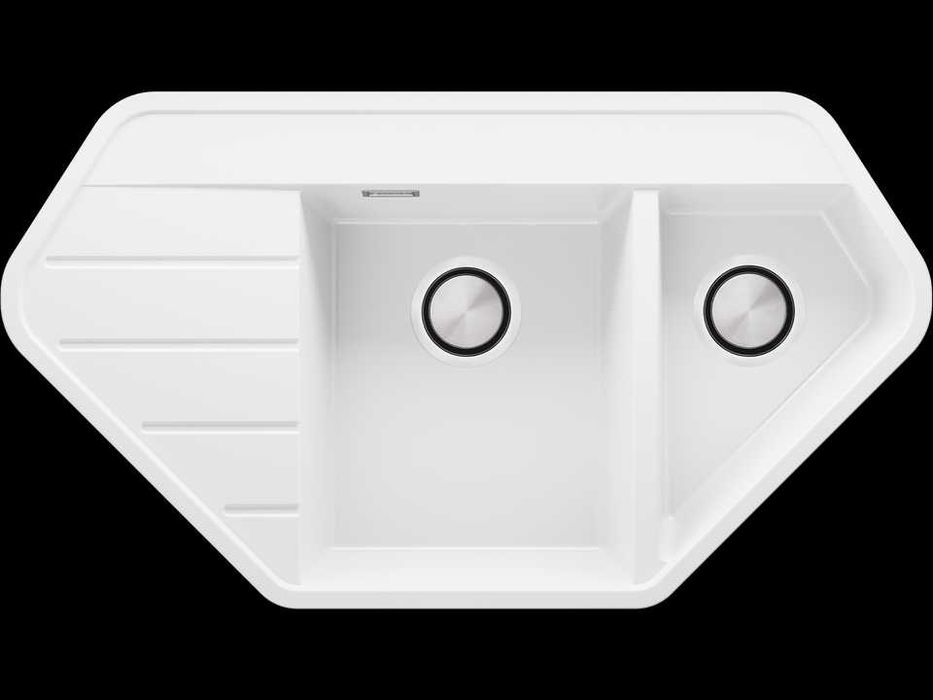Бяла ъглова кухненска гранитна мивка Копенхаген 900 Corner 900x500 мм