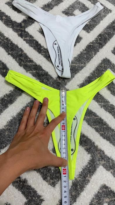 Slip baie tanga talie inalta, alb sau galben neon, S, nou