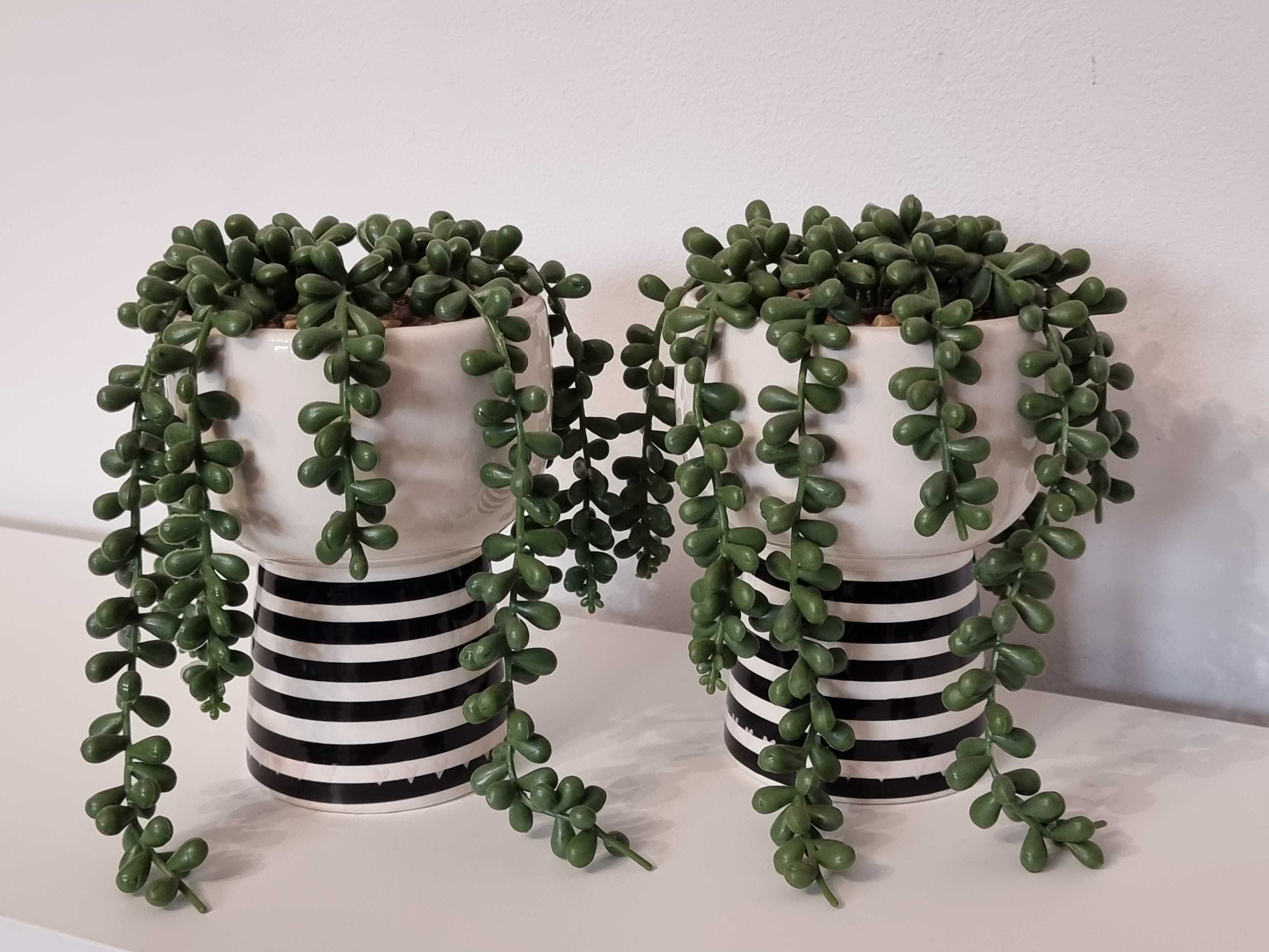 Set 2 decoratiuni portelan cu plante artificiale, 15 cm