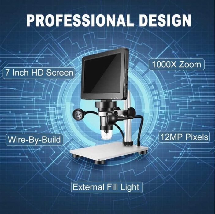 Професионален 7" 1200x 12MP цифров микроскоп с HD въртящ се екран